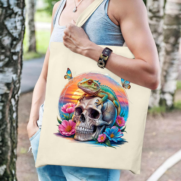 Tropical Skull Lizard Canvas Tote Bag