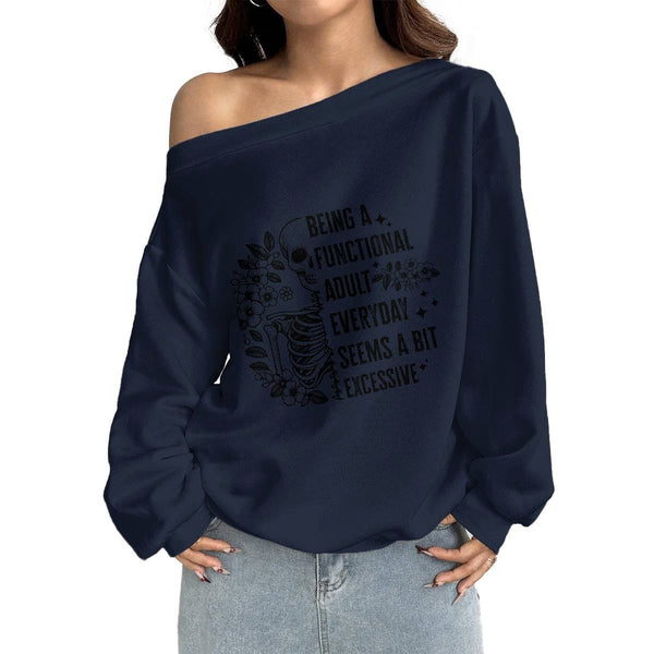 Women's Skull Being A Functional... Off-Shoulder Sweatshirt with Micro-Fleece Lining