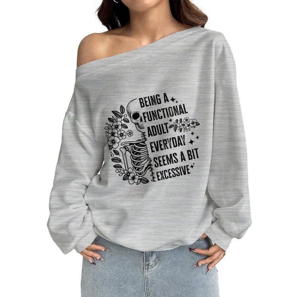 Women's Skull Being A Functional... Off-Shoulder Sweatshirt with Micro-Fleece Lining