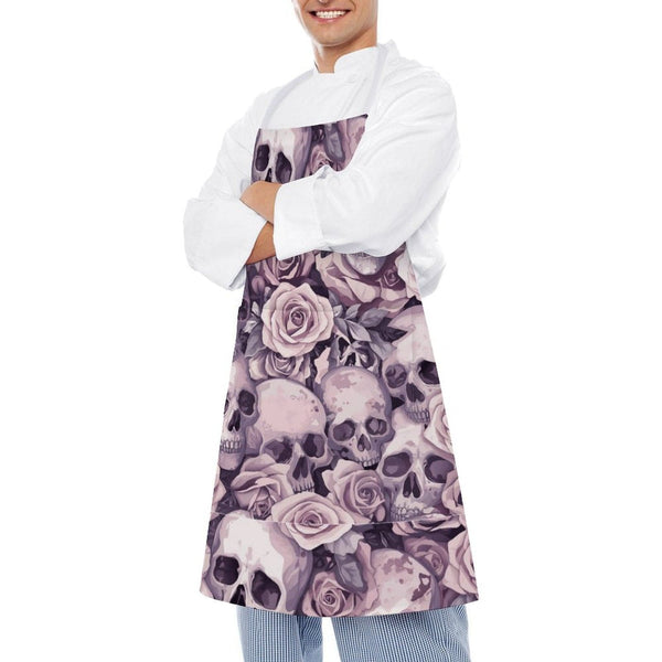 Skulls With Pink Roses Adult Apron with Pocket
