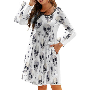 Experience Comfort & Style in This Long Sleeve Dress With A Round Neck & Skull Design