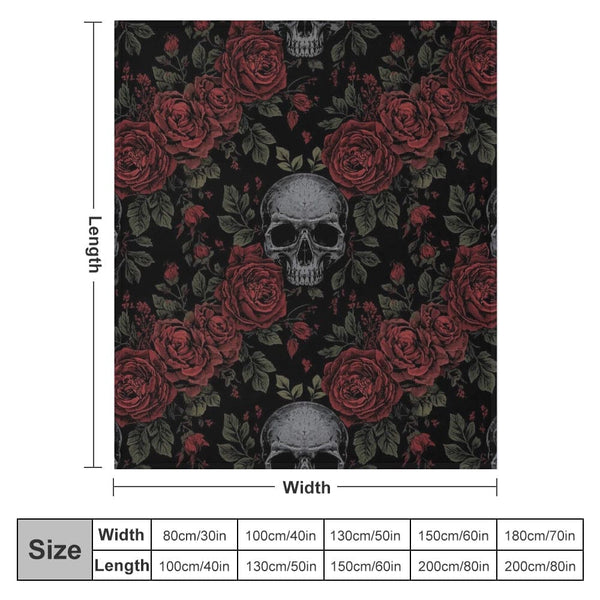 Red Roses And Skulls Ultra-Soft Flannel Blanket Multiple Sizes