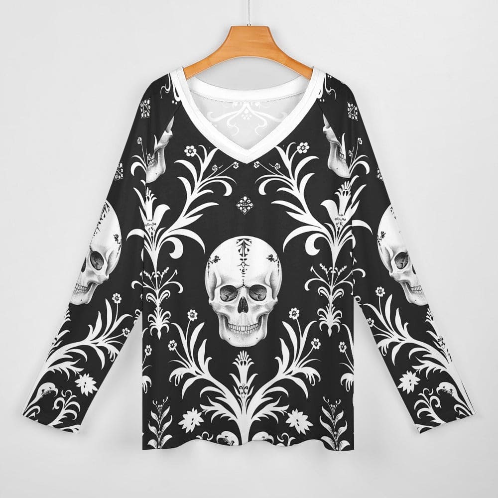 Women's Skull Designed Long Sleeve Loose Top – Everything Skull