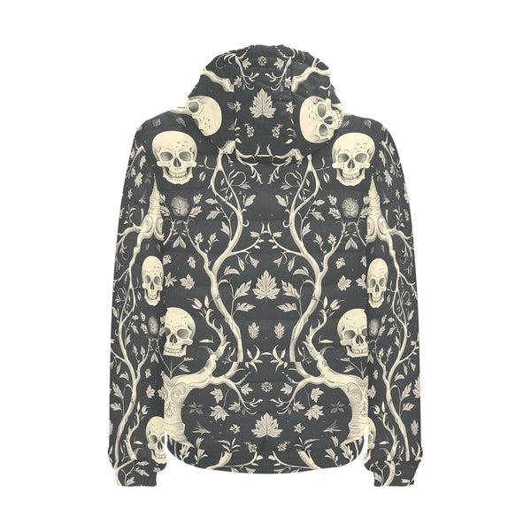 Skull With Leaves And Branches Men's Padded Hooded Jacket