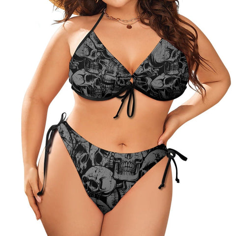 Flatter Your Physique With Our Exclusive Women's Black Skulls Plus Size Bikini Swimsuit