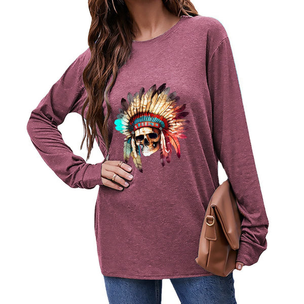 Step Out In Style With Our Women's Indian Skull Long Sleeve Top!