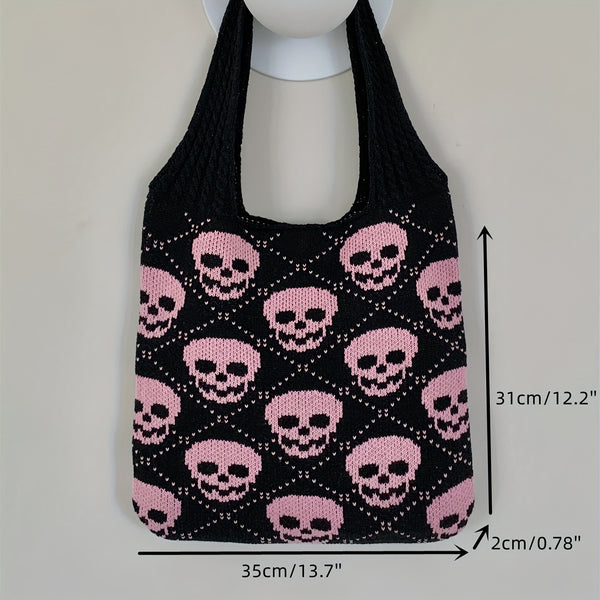 Retro Skull Crochet Tote Bag Large Capacity Casual Bag