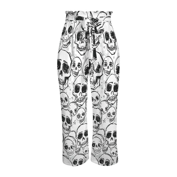 Doodle Style Seamless Skull Pattern Elastic Waist Wide Leg Pants with Pockets