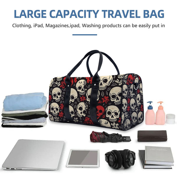 Red White Skulls Travel Bag With Adjustable Shoulder Straps