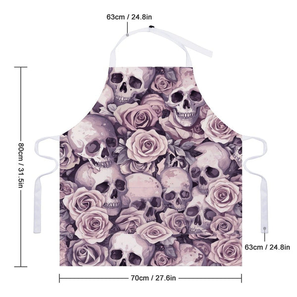 Skulls With Pink Roses Adult Apron with Pocket