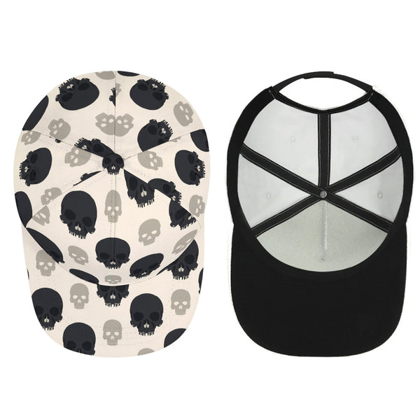 Edgy Black & Beige Skull Baseball Cap - Everything Skull Clothing Merchandise and Accessories