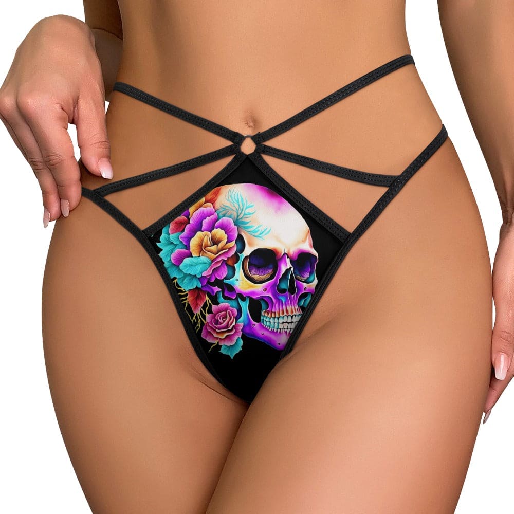 Women's Colorful Floral Skull T-back Strappy Panties