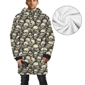 Men's Lots of Skulls Mid Length Hooded Coat