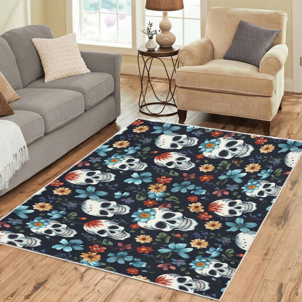 Bring a touch of edgy elegance to your space with the stunning Skulls Floral Area Rug, measuring 7' x 5'!