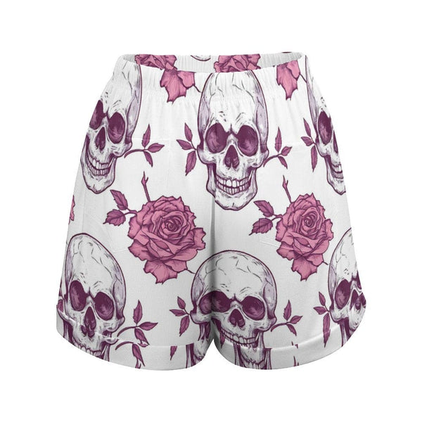 Women''s pink Roses & Skulls High-Waisted Loose Shorts