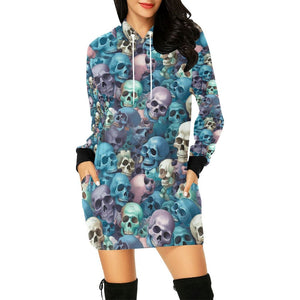 Women's Blue Skulls Hoodie Mini Dress