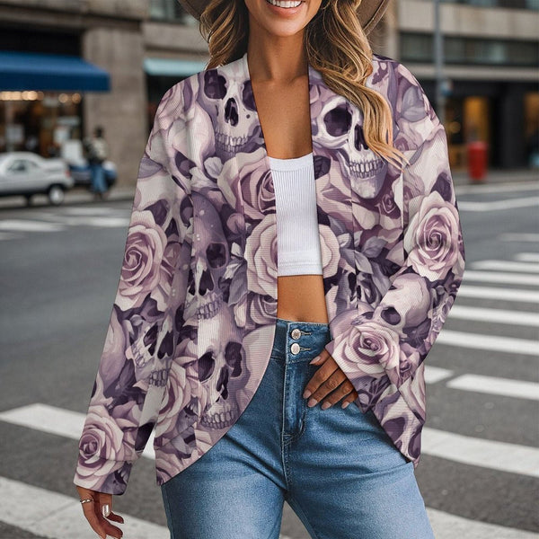 Women's Pink Skulls Floral Drop Shoulder Cardigan
