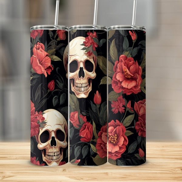 Skulls On A Floral Background Stainless Steel 20oz Tumbler skull