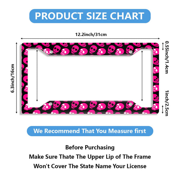 Pink Skull Pattern License Plate Cover Set of Two