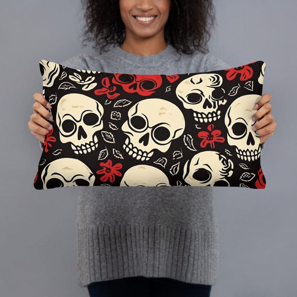Skulls Red & White Basic Pillow 3 Sizes