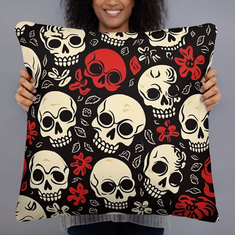 Skulls Red & White Basic Pillow 3 Sizes