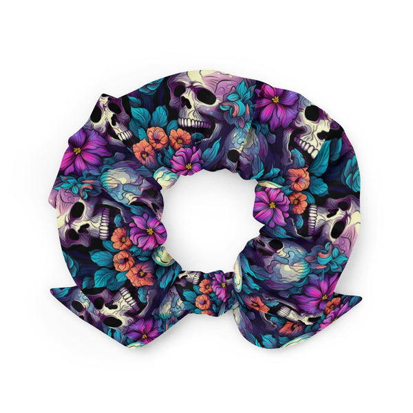 Skull Colorful Hair Scrunchie With Bow