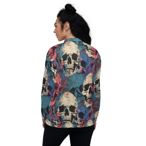 Stylish Pink and Blue Skulls Bomber Jacket for Women!