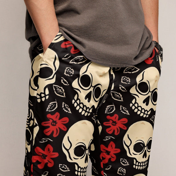 Stylish And Edgy Track Pants For Women Featuring Red And White Skulls Design