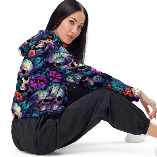 Add Some Color to Your Wardrobe With Our Women’s Flower & Skulls Windbreaker!