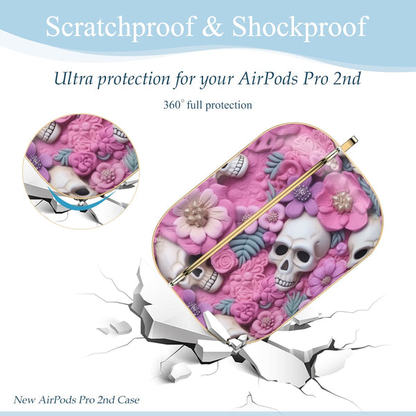 Skull 3D Pink Flowers AirPods Pro 2 Case