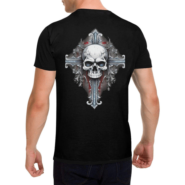 Feel Confident And Stylish In This Men's Skull & Cross Gothic Gildan T-shirt.