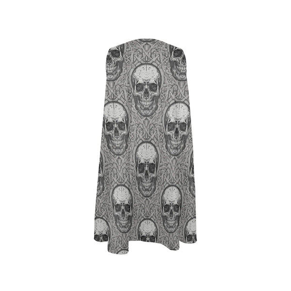 Women's Gray Skulls Design Sleeveless A-Line Pocket Dress