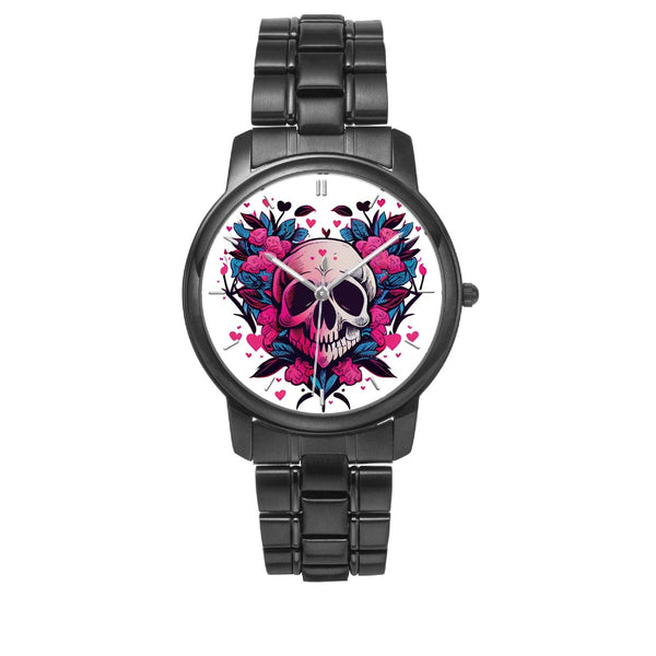 Skull Floral Folding Clasp Stainless Steel Quartz Watch With Indicators 3 Colors