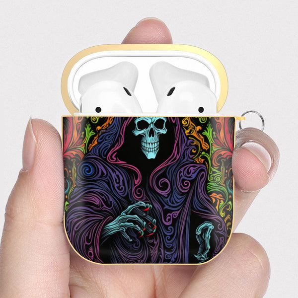 Vibrant Grim Reaper On A Black Pattern Background AirPod 2 Case