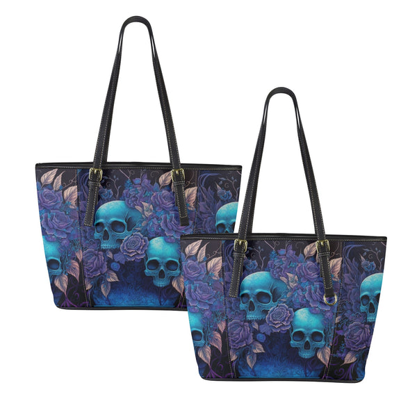 The Cobalt Flora & Skull Small Leather Tote Bag