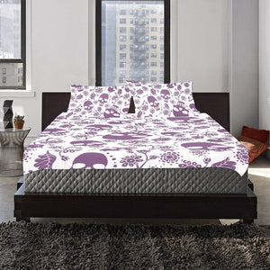 Purple Skulls Floral 3-Piece Bedding Set