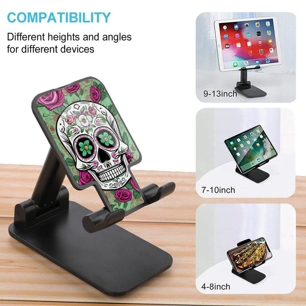 Skull With Purple Flowers Folding Mobile Phone Holder 3 Colors