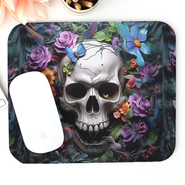 Skull Floral Butterflies Rectangle Mouse Pad