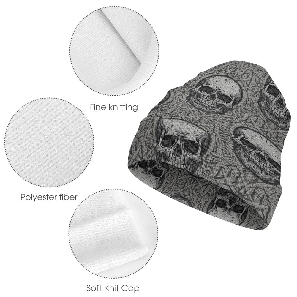 Gray Skulls Tribal Pattern Knitted Beanie