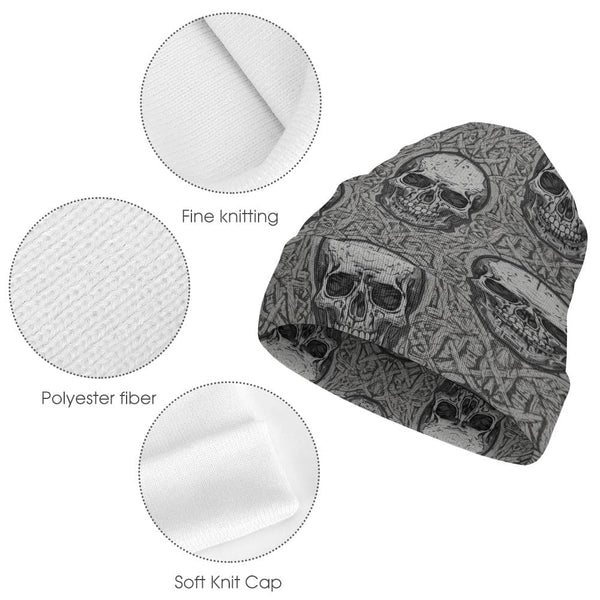 Gray Skulls Tribal Pattern Knitted Beanie
