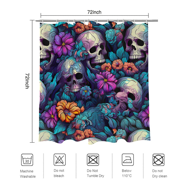 Skull Bright Colored Flowers 4 Piece Bathroom Set