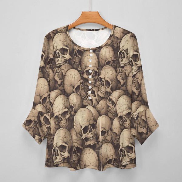 Experience Exquisite Comfort With This Women's Skulls Ruffled Petal Sleeve Blouse