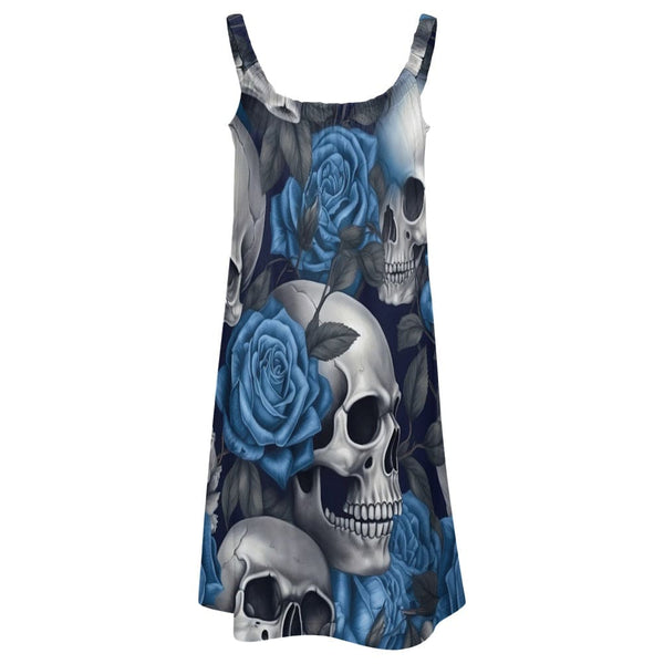 Blue Floral Skull Beach Cover Up