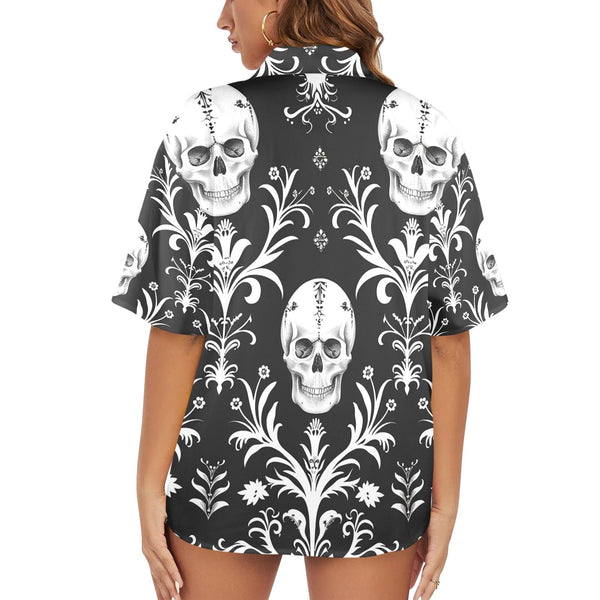 Women's Skull Floral Pattern Hawaiian Shirt