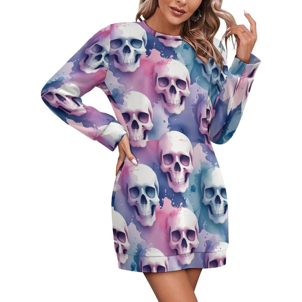 Women's Pastel Skulls Sweater Dress S Women's Pastel Skulls Sweater Dress S