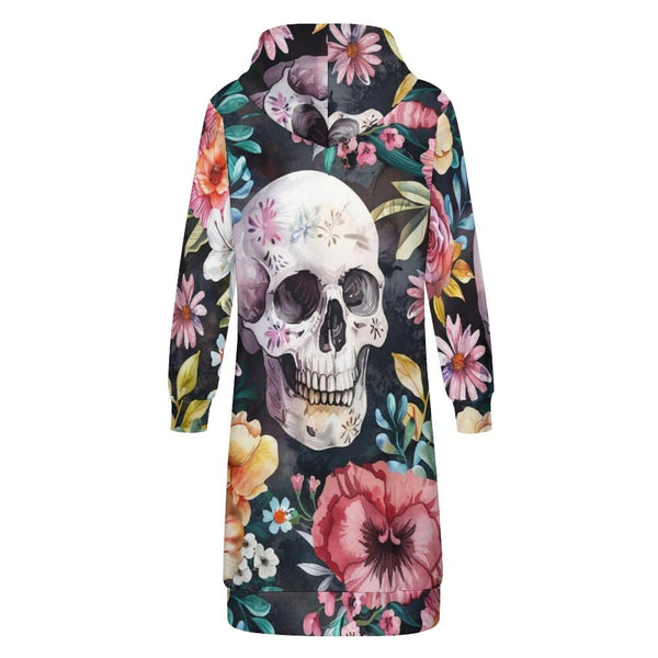 Women's Hooded Sweatshirt Dress! Featuring A Skull Floral design And Long Sleeves