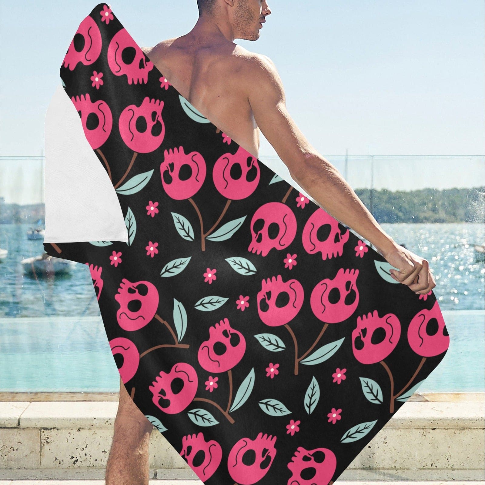 Pink Cherry Skulls Beach Towel 30