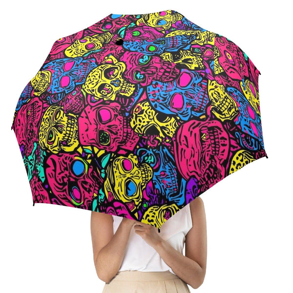 Skull Pattern Bright Bold Color Semi Automatic Umbrella