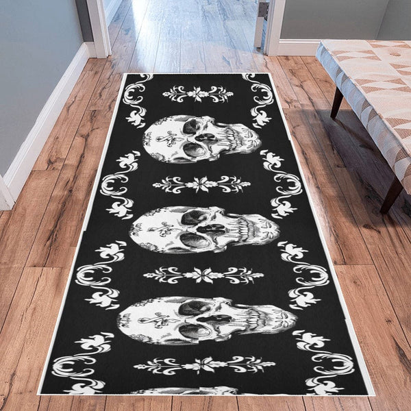 Three Skulls Black &amp; White Area Rug 10' x 3.2'