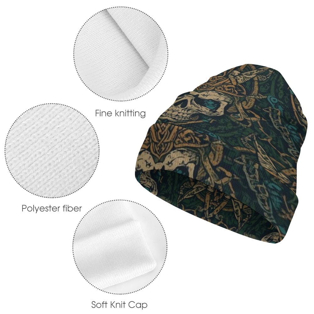 Skull Celtic Pattern Knitted Beanie For Men & Women